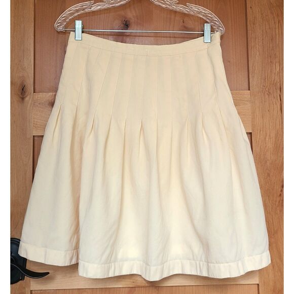 Mark Shale 100% Wool Butter Yellow Pleated Mini Skirt MEDIUM Tennis Academia M - Picture 1 of 5